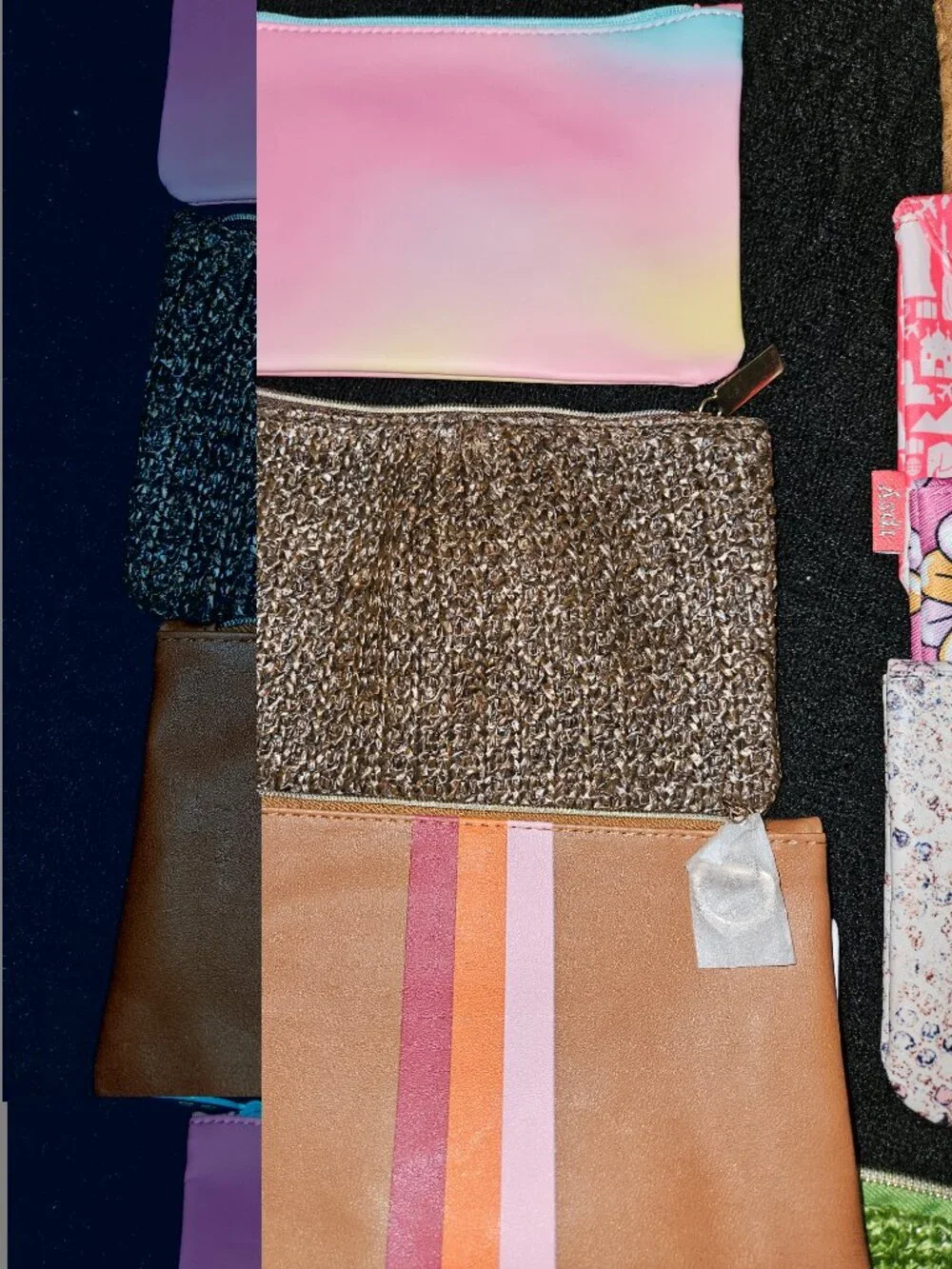 Bundle of 9 UNUSED Makeup Bags - Various Colors / Designs / Materials
